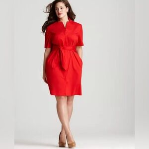 Lafayette 148 New York Inga Zip Front Dress Tie Waist Red Size 8